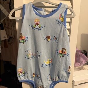 Light Blue Infant One-Piece Romper with Playful Animal Swim Prints
